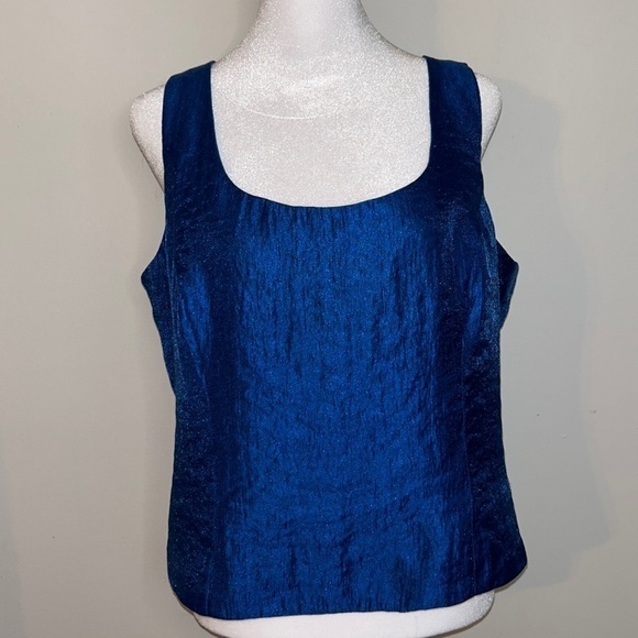 Sapphire Blue Shantung-Style Top – Hidden Back Zipper – Gorgeous! Size 14 - Picture 2 of 6